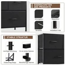 Chest Of Drawers Fabric With Drawers Sideboard Multi-Purpose Cupboard Drawer Cabinet With Metal Frame Drawers Made Of Fabric For Bedroom, Living Room, Children's Room, Hallway, Storage Cupboard - 黑色 - 查看 7