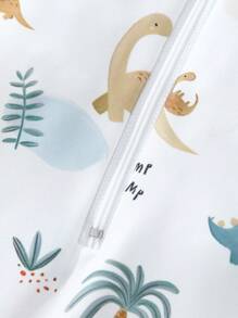 Baby Boy Cute Dinosaur All-Over Print Zipper Half-Zip Long Sleeve Romper Swimsuit+Stretch Sun Hat - Multicolor - View 6