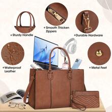 Laptop Bag For Women 15.6 Inch Work Tote Bags Leather Computer Bag With Clutch Purse Professional Office Briefcase Waterproof Handbag Shoulder Bag For Business Travel College - 棕色 - 查看 4