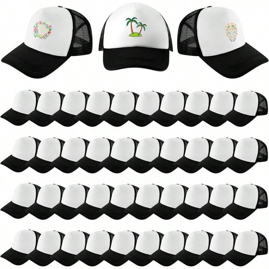 40 Pack Sublimation Blank Trucker Hat Bulk Baseball Cap Adjustable Mesh Unisex Polyester Hat Heat Transfer - 白色 - 查看 1