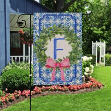 1pc, Chinoiserie Garden Flag, Name Initial Flags, Chinoiserie & Bow Flags, Boxwood Wreath, Yard Family Last Name Flag, 12x18 Inches, Perfect For Thanksgiving, Christmas, And New Year Outdoor Decorations, Home And Scene Decor, No Flagpole Included