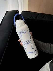 1 个容量 600ml-800ml-1000ml-1300ml，蓝色蝴蝶结图案不锈钢双层真空保温瓶，保温杯，烧瓶，平底杯，咖啡杯，茶壶，户外运动水壶，适用于家庭、户外、汽车、学校、办公室、返校、生日礼物、母亲节礼物、情人节礼物、节日礼物