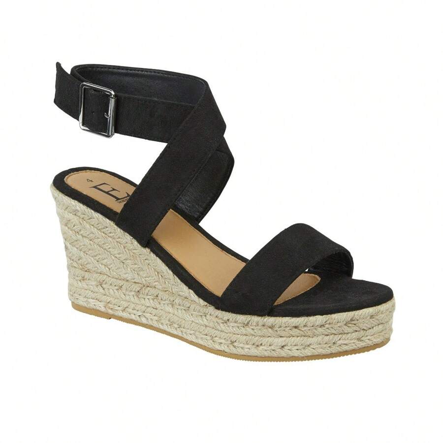 CIPRIANI - Women's High Wedge Hessian Sandals With Ankle Strap Shoes By Emma - Black - View 1