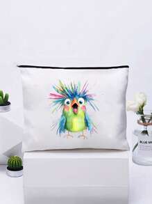 Bolsa de maquillaje de gran capacidad con estilo, bolsa de maquillaje de viaje, bolsa con cremallera de unicolor, bolsa de belleza, bolsa de lona, estampada con un colorido patrón de pájaros, adecuada para almacenamiento diario, despedida de soltera y bolsa de aseo, kit de maquillaje de dama de honor, bolsa de regalo de dama de honor, bolsa de almacenamiento de viaje para bodas con cremallera, bolsa de maquillaje ideal de compras de diseño reciente