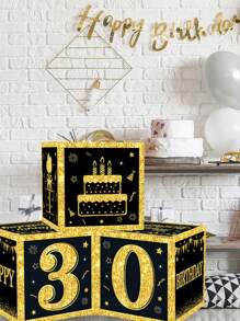 1pc 27cm Numbers 0-9 Black Gold Birthday Box, Numbers 0-9 Black Gold Birthday Box, Happy Birthday Party Room Background Decoration, Black Gold 18th 30th 40th 50th 60th 70th 80th Birthday Gift Box Present Boxes For Birthday Celebrations Supplies, Birthday Photo Props, Birthday Party Gift Favor