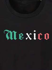 Men's Letter Print T-Shirt - 黑色 - 查看 7