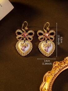 A Pair Of Vintage Pink Heart-Shaped Cat Inlaid Earrings, Sweet And Suitable For Women To Wear Daily, Valentine's Day Gift.,Mom,Mother,Mother's Day,Gift
