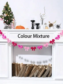 1 String Of Pink Rose Red Bow Hand-Woven Tape Pull Flower Banner Decoration, Bow Pull Flag Wedding Layout, Wedding Background Arch Decoration, Popular Layout Decoration, Non-Woven Bow Background Wall Decoration, Suitable For Birthdays, Festivals, Party Decorations, Holiday Party Gifts - Multicolor - View 11
