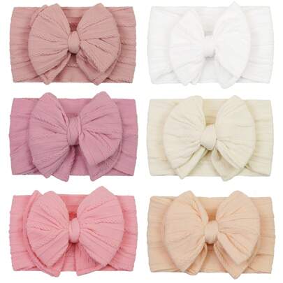 3Pcs Super Stretchy Soft Handmade Headbands With Double Bows Head Wrap Nylon Hair Accessories For Newborn Baby Girls Infant Toddlers Kids