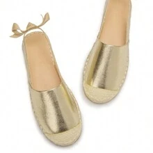 Women's Closed Toe, Elastic Back Heel Rope, Sparkly Material, Wedge Heel Sandals - Gold - View 8