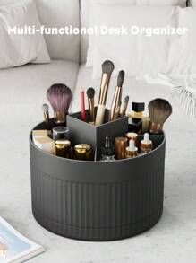 1 pièce Boîte de rangement pour maquillage pivotante de bureau, boîte de rangement pour articles de papeterie, porte-stylo, présentoir à cosmétiques, seau de rangement multifonction pour pinceaux de maquillage, boîte de rangement pour produits de soins de la peau, boîte de rangement en plastique pour pinceaux de maquillage. Décoration de salle de bain d'été pour le rangement des cosmétiques.
