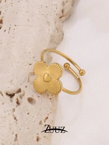 1 pieza Anillo ajustable con forma de trébol de cuatro hojas de acero inoxidable cuadrado a la moda para mujer, adecuado para uso diario, como regalo