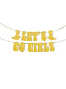 Pancarta de purpurina "¡Vamos chicas!" - Champán, decoraciones para despedida de soltera, banderín de cumpleaños de vaquera, suministros para fiesta con tema de rodeo y botas de vaquera con purpurina