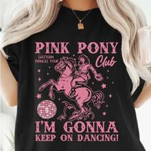 Unisex Basic Cotton Pink Pony Club Country T-Shirt - 黑色 - 查看 1