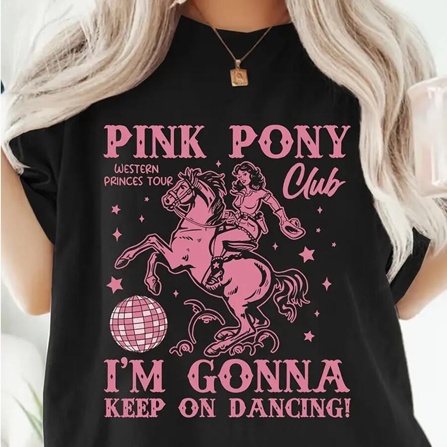 Unisex Basic Cotton Pink Pony Club Country T-Shirt - 黑色 - 查看 1
