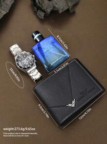3pcs Men's Fashion Elegant PU Leather Wallet + Business Quartz Watch + Fragrance Gift Box Set, Perfect Gift For Boyfriend, Father On Valentine's Day Or Father's DayLarge Capacity Multi-Card Slots,Business Casual Style,Birthday Gift,Graduation Gift,Father's Day Gift