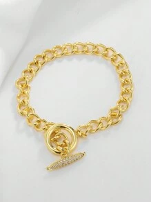 Charm-In 1 pieza Elegante pulsera de eslabón cubano para mujer, joyería de latón chapada en oro con circonita cúbica, adecuada para fiestas y bodas, regalo para la madre, Día de San Valentín