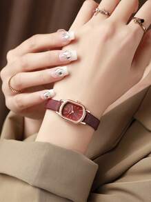 1pc/Set Fashionable Roman Numeral Dial Square Leather Band Quartz Watch, Suitable As Birthday, Teenager, New Year Gift