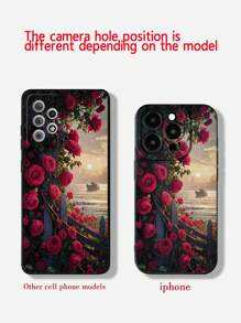 Flower Phone Case Rose Painted Anti-Fall Black Protective Phone Case Compatible With IPhone 16/IPhone 15 XR/7/8, IPhone 15 Pro Max/12 Pro Max/13 Pro Max/14 Pro Max 13 14 11 12P 14P 11P 12P, Soft Cover Compatible With IPhone XS.XR /78P.78GES2, Redmi Series S24, A03s, A03core, A04, A12, A13, A14, A21s, A22, A23, A24, A32, A33a34, A5, A51, A52, A53, A54, A71, A72, A73, S20fe, S21, S22 And Redmi Series Redmi 9, Redmi 9a Waterproof Shockproof Scratch Resistant