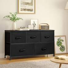 Chest Of Drawers Fabric With Drawers Sideboard Multi-Purpose Cupboard Drawer Cabinet With Metal Frame Drawers Made Of Fabric For Bedroom, Living Room, Children's Room, Hallway, Storage Cupboard - 黑色 - 查看 4