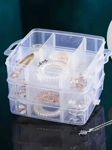 1pc 3-Layer Transparent Plastic Storage Box, Jewelry Box, Jewellery Box, Storage Cabinet, Storage Box, White, Easter Elements, Can Be Used For Cosmetics, Jewelry, Toys, Socks Etc., With Handle Multi-Compartment Component Box Electronic Parts Screw Accessory Tool Sorting Grid Dustproof Large Capacity Hair Accessories Earrings Necklaces Beads Craft Supplies Box, Valentine's Day Gift, Christmas Gift Back To School