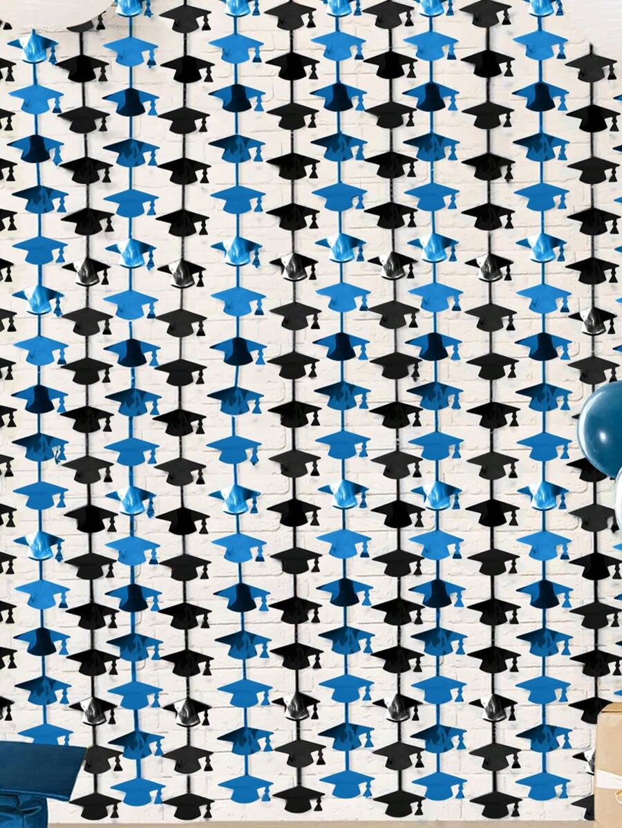 1件毕业金属流苏帘，祝贺毕业流苏帘，黑金毕业帽箔片流苏帘，2025届毕业生雨滴帘，毕业祝贺箔片帘，毕业派对背景装饰，祝贺毕业背景装饰 - 黑藍 - 查看 1