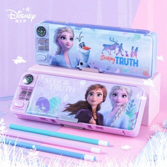 Disney Princess Elsa Multi-Function Stationery Organiser Large Capacity Multi-Tier Cartoon Pencil Case Retractable Pencil Sharpener Mechanism Back-To-School Season
