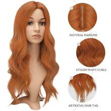 FESHFEN Cabello rubio largo y rizado, pelucas de mujer con parte central de 55 cm, pelucas sintéticas naturales, pelucas onduladas rizadas para mujer para fiesta y pelucas onduladas largas diarias.