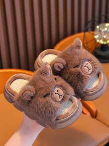 Cute Cartoon Capybara Children's Four Season Universal Linen Slippers For Indoor And Outdoor Leisure, Comfortable, Non Slip Soft Bottom Home Slippers - Coffee Brown - View 4
