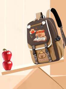 1 stuk schattige schooltassen met capibara-patroon en kleurcontrast voor S. Grote, levendige studententas met meerdere zakken. Modieuze schooltas. Praktische handtas. Gepersonaliseerde cartoonrugzak, lichtgewicht schoolrugzak. Draagbare rugzak met meerdere compartimenten (de kleur van de schouderband is willekeurig)