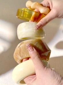 1 件女士不对称圆形树脂手镯，暖色系列，优雅，适合作为送给家人和朋友的礼物