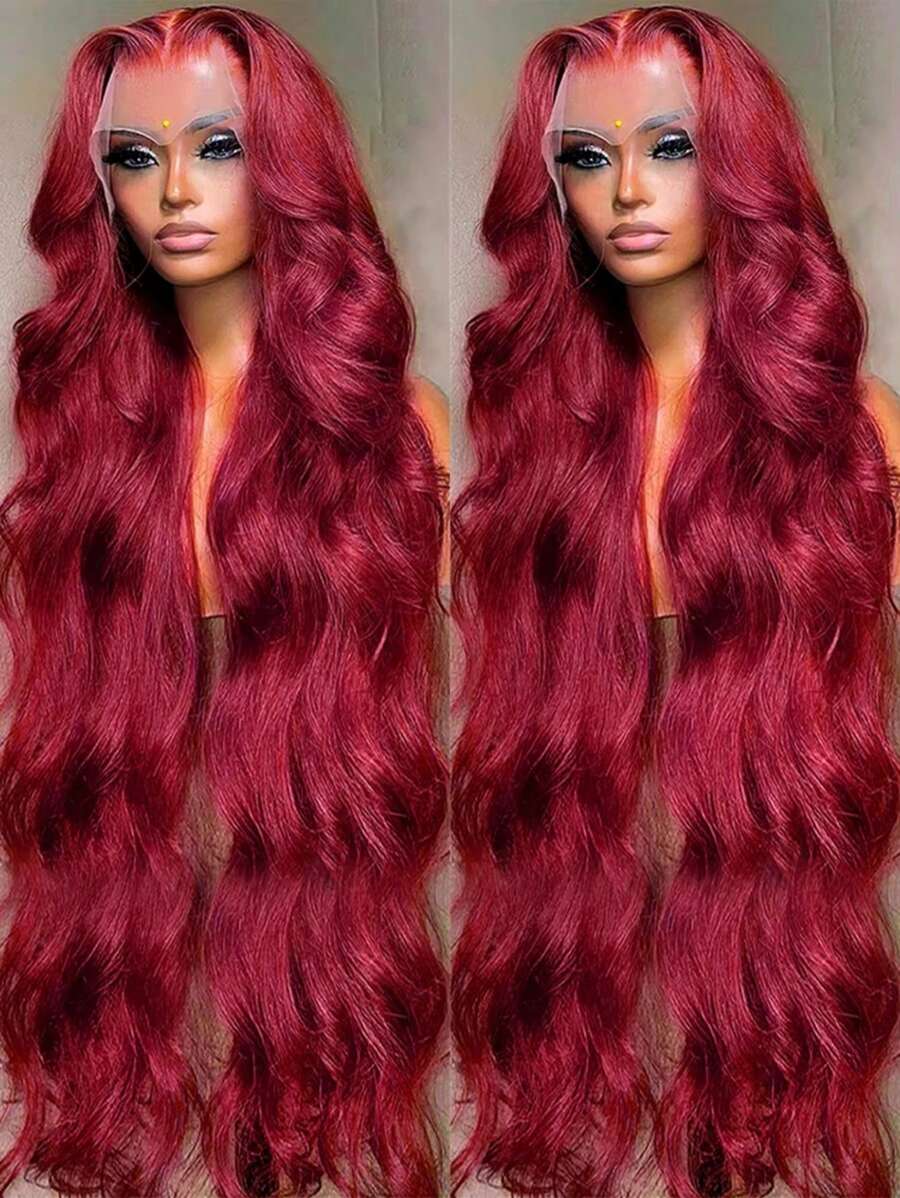 Uveous 200% Burgundy Body Wave Red Lace Front Human Hair Wigs For Women 99J Colored 13x4 Body Wave Lace Front Wigs Human Hair Pre Plucked Wine Red Lace Front Wigs Human Hair Wigs For Women - S99J - Xem 1