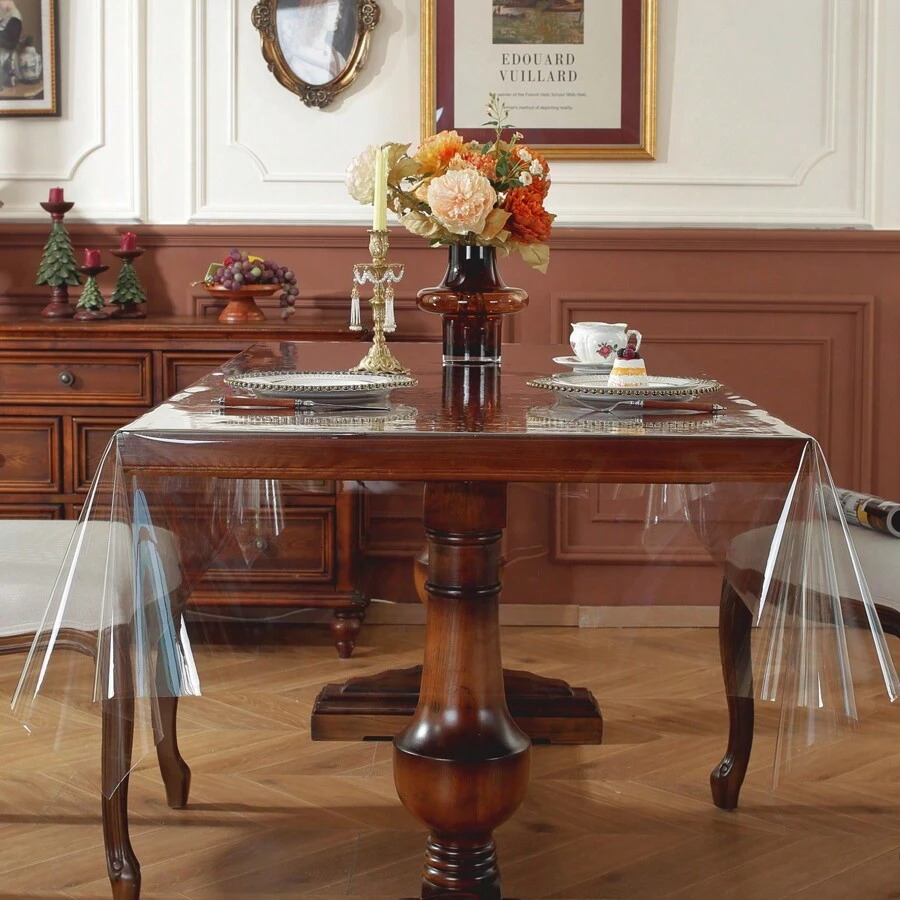 PVC Tablecloth - Waterproof, Heat-Resistant, Oil-Proof, Transparent, Luxury Design, Suitable For Dining Table And Coffee Table - Perfect For Anniversary, Wedding, Graduation, Birthday And Other Occasions - Transparent - View 1