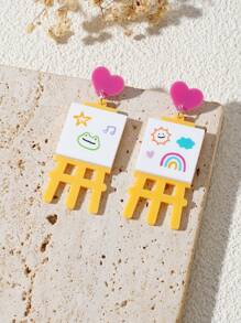 A Pair Of Fashionable Acrylic Assembly Fun Simulation Cartoon Rainbow Five-Pointed Star Love Frog Drawing Board Women'S Earrings Cheap And Beautiful Accessories Suitable For Daily Wear