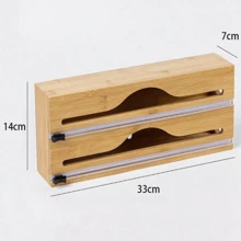 2 Fächer Küchenfolie Spender mit Alufolie Schneidebox, Bambus Frischhalte-Tüten Schneidhalter, Mehrzweck Frischhalte-Tüten Organizer Küchenhelfer
