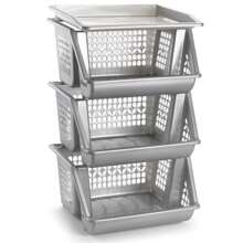STARLEY-Stackable Vegetable Rack Model PLFT Color White 3 Baskets, 62 X 38 X 29 Cm. Stackable Storage Baskets, Multipurpose Shelves To Organize Domestic Spaces - 灰色 - 查看 1