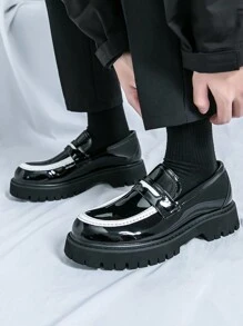 男士一脚蹬乐福鞋，厚底，英伦风格，时尚办公和休闲装 - 黑與白 - 查看 5