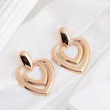 Exaggerated Dramatic Leaf & Heart Loop Chandelier Earrings, Personalized Circular Disc Earrings