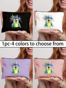 Bolsa de maquillaje de gran capacidad con estilo, bolsa de maquillaje de viaje, bolsa con cremallera de unicolor, bolsa de belleza, bolsa de lona, estampada con un colorido patrón de pájaros, adecuada para almacenamiento diario, despedida de soltera y bolsa de aseo, kit de maquillaje de dama de honor, bolsa de regalo de dama de honor, bolsa de almacenamiento de viaje para bodas con cremallera, bolsa de maquillaje ideal de compras de diseño reciente