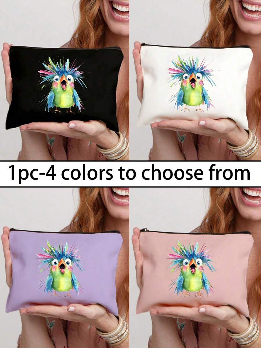 Bolsa de maquillaje de gran capacidad con estilo, bolsa de maquillaje de viaje, bolsa con cremallera de unicolor, bolsa de belleza, bolsa de lona, estampada con un colorido patrón de pájaros, adecuada para almacenamiento diario, despedida de soltera y bolsa de aseo, kit de maquillaje de dama de honor, bolsa de regalo de dama de honor, bolsa de almacenamiento de viaje para bodas con cremallera, bolsa de maquillaje ideal de compras de diseño reciente