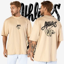 Demolart Modas Camiseta Oversized Estampada Athletics Tigre 100% Algodão Streetwear Unissex - Bege - Visão 5