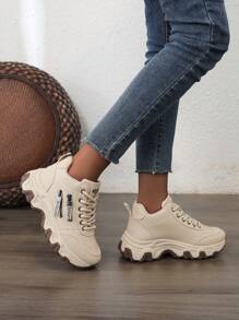 全新时尚大码女式运动鞋，厚底透气舒适防滑休闲鞋 - 卡其 - 查看 9