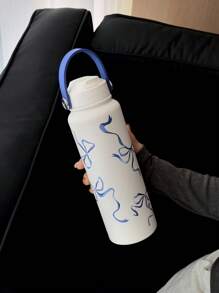 1 个容量 600ml-800ml-1000ml-1300ml，蓝色蝴蝶结图案不锈钢双层真空保温瓶，保温杯，烧瓶，平底杯，咖啡杯，茶壶，户外运动水壶，适用于家庭、户外、汽车、学校、办公室、返校、生日礼物、母亲节礼物、情人节礼物、节日礼物