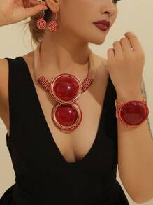 手工制作超大多层波西米亚风欧式美式宴会派对度假村铝线树脂亚克力项链耳环手链套装女士