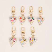 2 piezas de llaveros con colgantes de ojo del mal y flor con corazón de colores, accesorios de joyería DIY de moda, charms mixtos para mochila, bolso, coche, regalos de fiesta, regalos para amigos