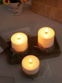 1/3 件电池供电无焰 LED 蜡烛，带遥控器和定时器，象牙白闪烁假蜡烛，桌面装饰，家居装饰，婚礼派对，柱状蜡烛