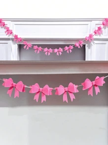 1 String Of Pink Rose Red Bow Hand-Woven Tape Pull Flower Banner Decoration, Bow Pull Flag Wedding Layout, Wedding Background Arch Decoration, Popular Layout Decoration, Non-Woven Bow Background Wall Decoration, Suitable For Birthdays, Festivals, Party Decorations, Holiday Party Gifts - Multicolor - View 1