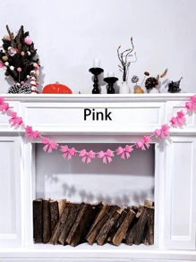 1 String Of Pink Rose Red Bow Hand-Woven Tape Pull Flower Banner Decoration, Bow Pull Flag Wedding Layout, Wedding Background Arch Decoration, Popular Layout Decoration, Non-Woven Bow Background Wall Decoration, Suitable For Birthdays, Festivals, Party Decorations, Holiday Party Gifts - Multicolor - View 9