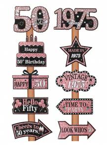 10 件玫瑰金 50 岁生日派对纸质标牌，1975 年复古 50 岁生日派对标牌，玫瑰金 50 岁生日庭院标牌装饰用品，适合女性，适用于室内和室外生日派对装饰，玫瑰金生日快乐草坪标牌（带桩子）50 岁生日庭院装饰，50 岁生日户外草坪装饰，适合生日庆祝，生日派对礼物回礼