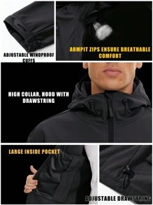 Men's Winter Softshell Fleece Lined Jacket Thermal Water Repellent Outdoor Removeable Hood Tactical Coats Hiking Camping Outwear Windbreaker With Multi Zipper Pockets